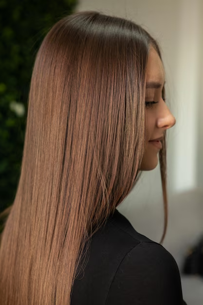Sleek straight hair worn simply, no heavy styling