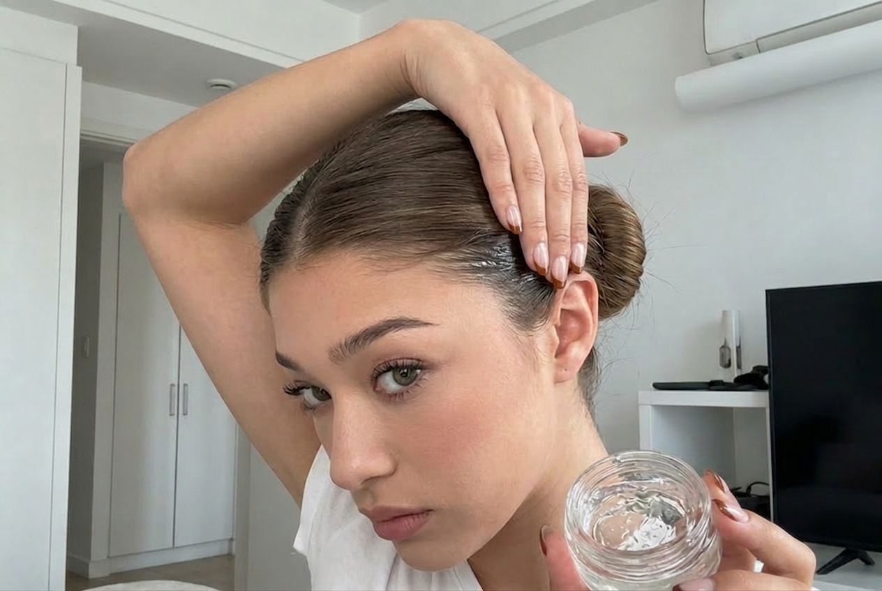 Smoothing the nape with a fine brush and product, the detail most people miss but everyone sees