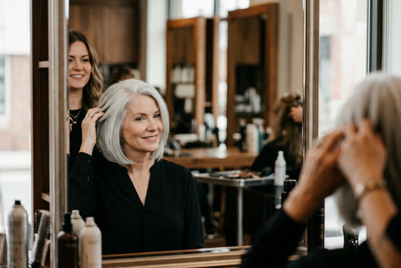 A fresh cut built for the new texture is what makes a silver transition read as chic and deliberate rather than simply grown out.