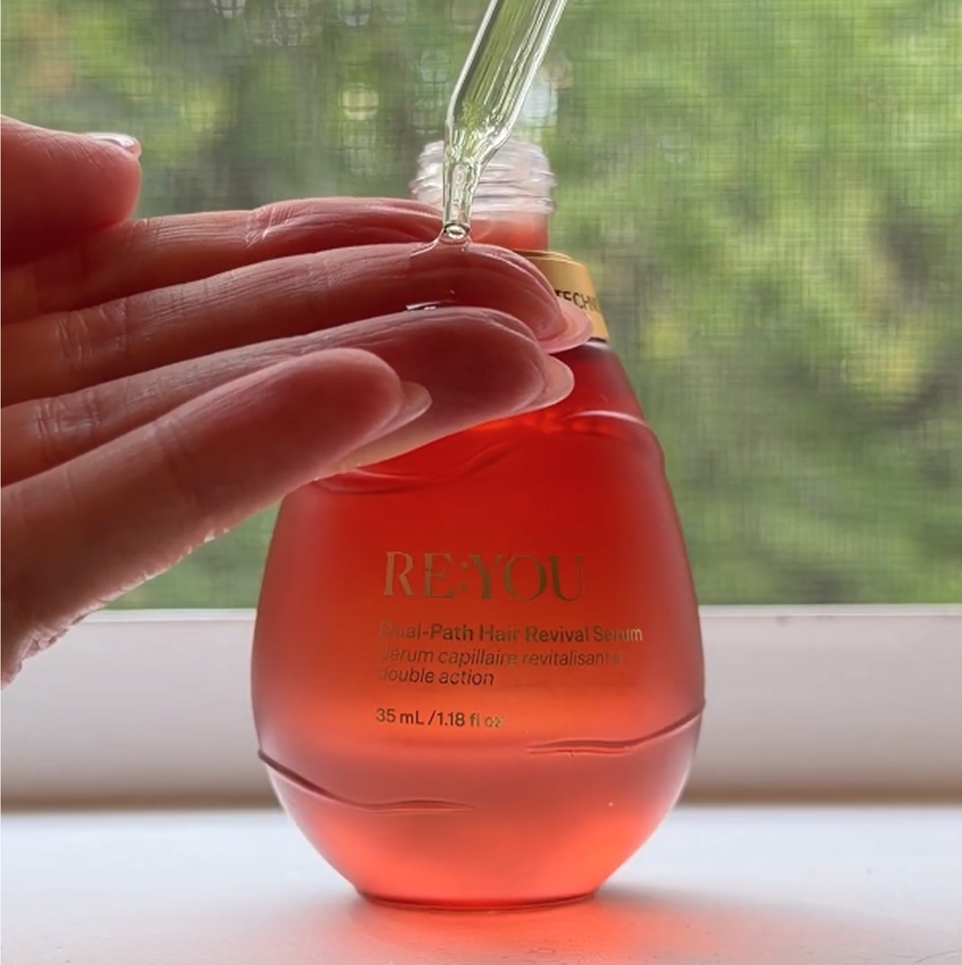 First time testing the lightweight texture of the RE:YOU hair serum.