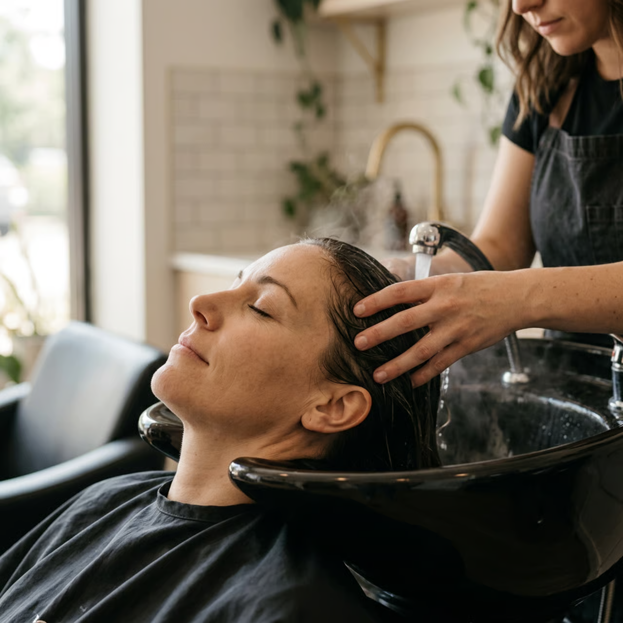 A scalp camera turns an invisible service into a visible one. She has never seen her own scalp, until you show her.